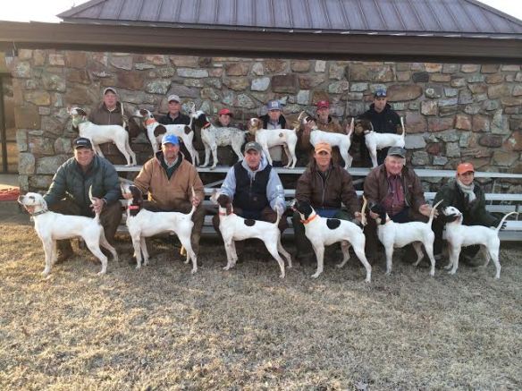 Front:  Mike Tracy with Great River Ice (Audrey, Jack and Brian Sanchez), Shawn Kinkelaar with Covey Rise’s Offlee Amazin (Gary & Kathy Hertz and Drs. Thomas & Robin Morgan), Hot Topic with Eddy Taylor (Bill & Mary Ann Sand, Handler: Shawn Kinkelaar), Bill Kerr with High Drive Rocky (Allen Linder, Handler: George Tracy), George Tracy with Calico’s Touch of Class (Calico Kennels, Pete & Chris Del Collo, and Dale Herndon), Claudia McNamee with Great River Class (Audrey, Jack and Brian Sanchez, Hander: George Tracy)  Back:  Stacy Perkins with Not’ta Snow Ball’s Chance (Rex Garner), Allen Linder with Erin’s War Creek (Allen Linder, Handler: George Tracy), Jeanette Tracy with Grand Heritage Motion (Bruce Cooper), Gary Young with Sammy’s Deduction (Gary Young, Handler: Gordon Hazelwood), Jeff Ruth with Avalon Creek (Jeff & Donna Ruth and Ernie & Karen Saniga, Handler: Mike Tracy), Sean Kelly with Saddle Up Non Believers (Sean Kelly)
